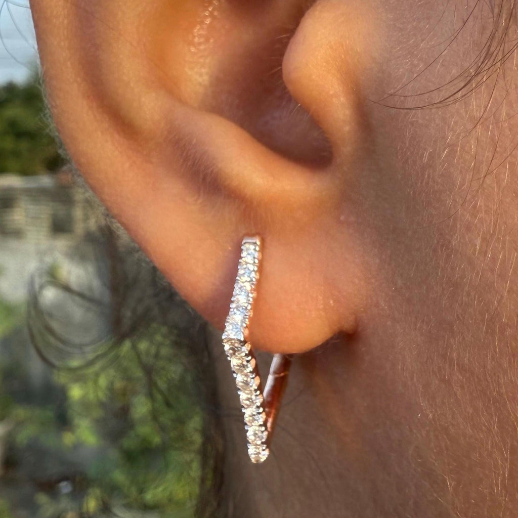 14K Gold Lab Grown Diamond Huggie Earrings: Geometric Dangle Hoops