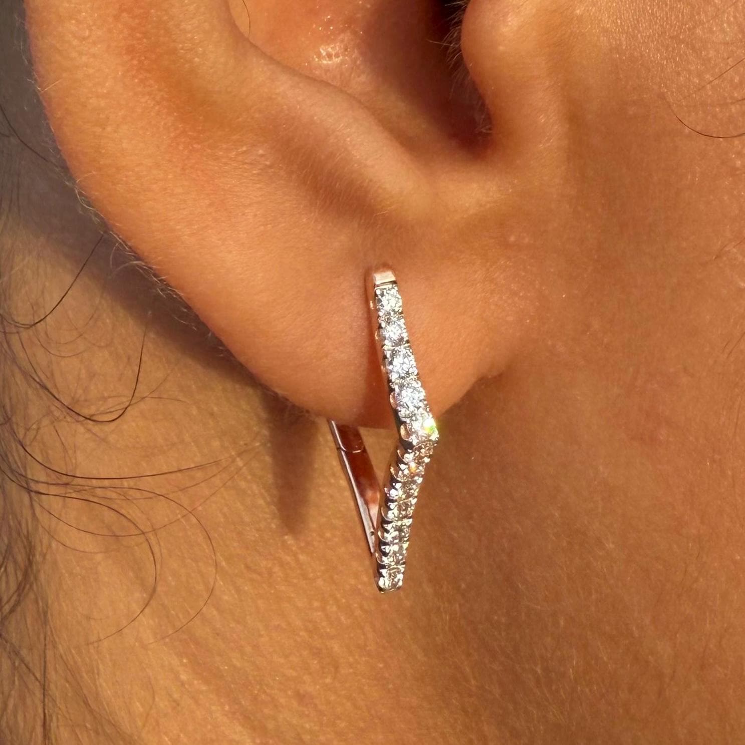14K Gold Lab Grown Diamond Huggie Earrings: Geometric Dangle Hoops