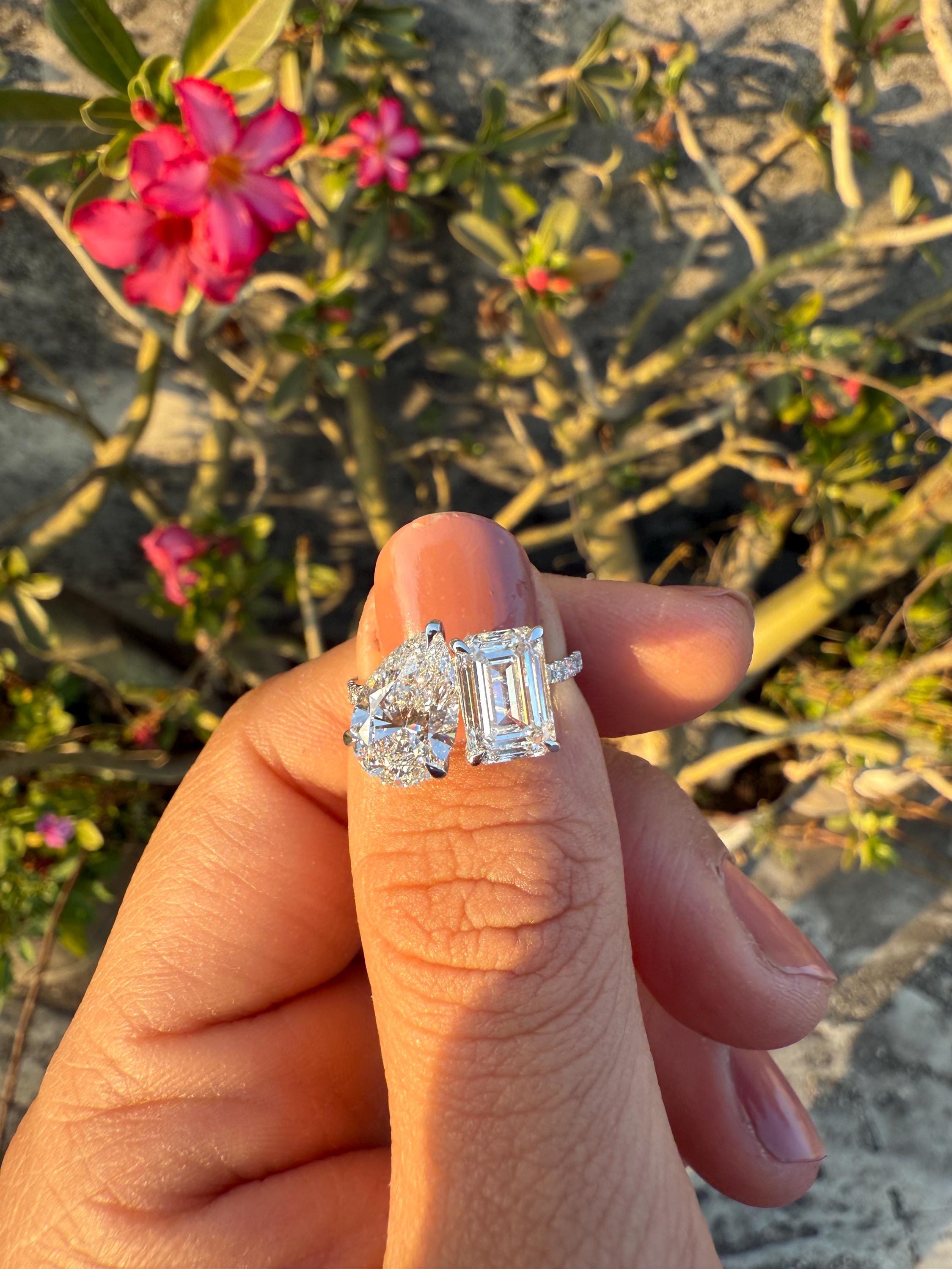 Lab Grown Diamond Toi et Moi Ring | 14K Gold Pear & Emerald Cut