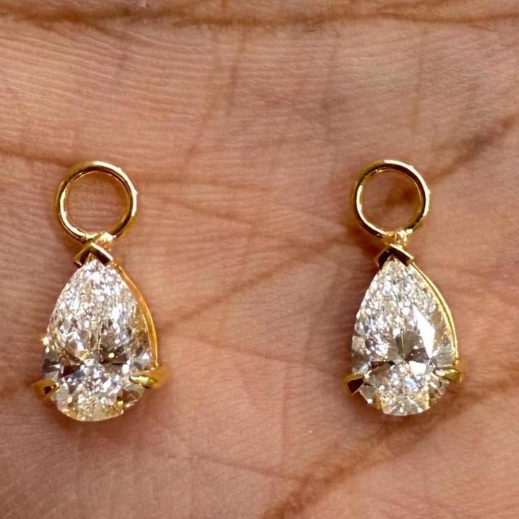 14K Gold Pear Lab Diamond Hoop Charms: IGI Teardrop Dangle Earrings