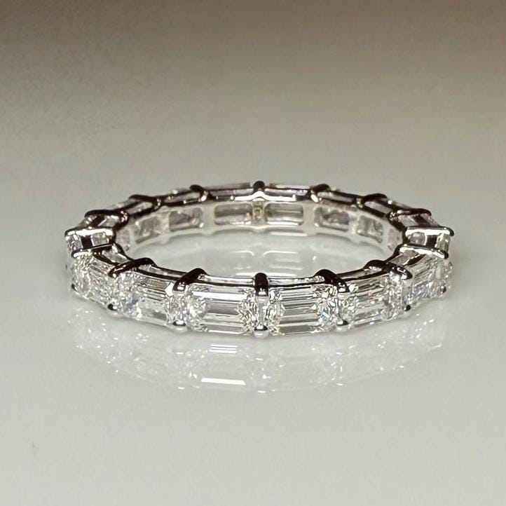 Emerald Cut Lab Grown Diamond Band: 14K Solid Gold Eternity Ring, 3CTW SGL Certified