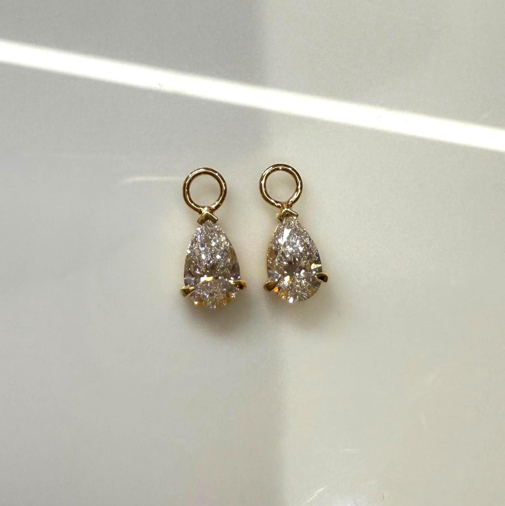 14K Gold Pear Lab Diamond Hoop Charms: IGI Teardrop Dangle Earrings