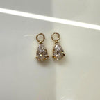 14K Gold Pear Lab Diamond Hoop Charms: IGI Teardrop Dangle Earrings