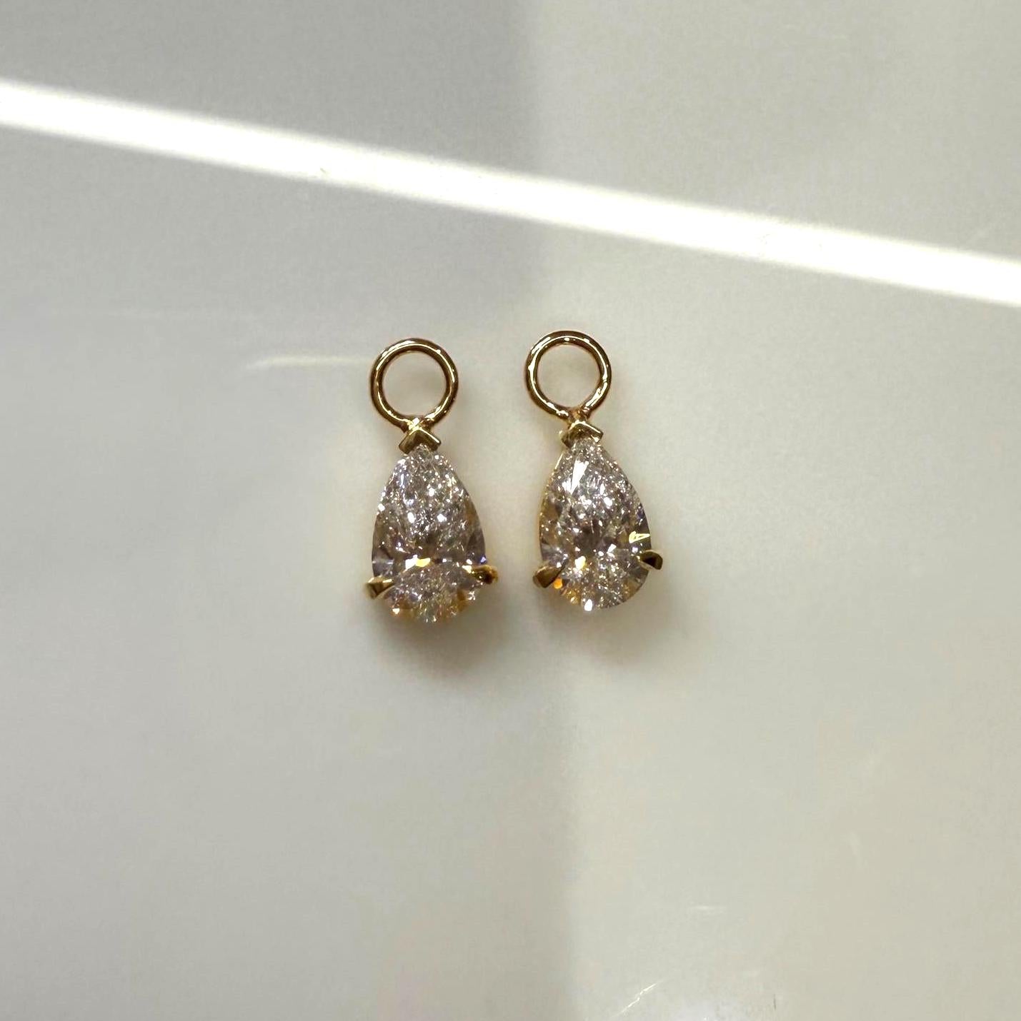 14K Gold Pear Lab Diamond Hoop Charms: IGI Teardrop Dangle Earrings