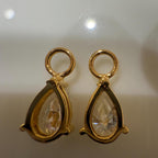 14K Gold Pear Lab Diamond Hoop Charms: IGI Teardrop Dangle Earrings