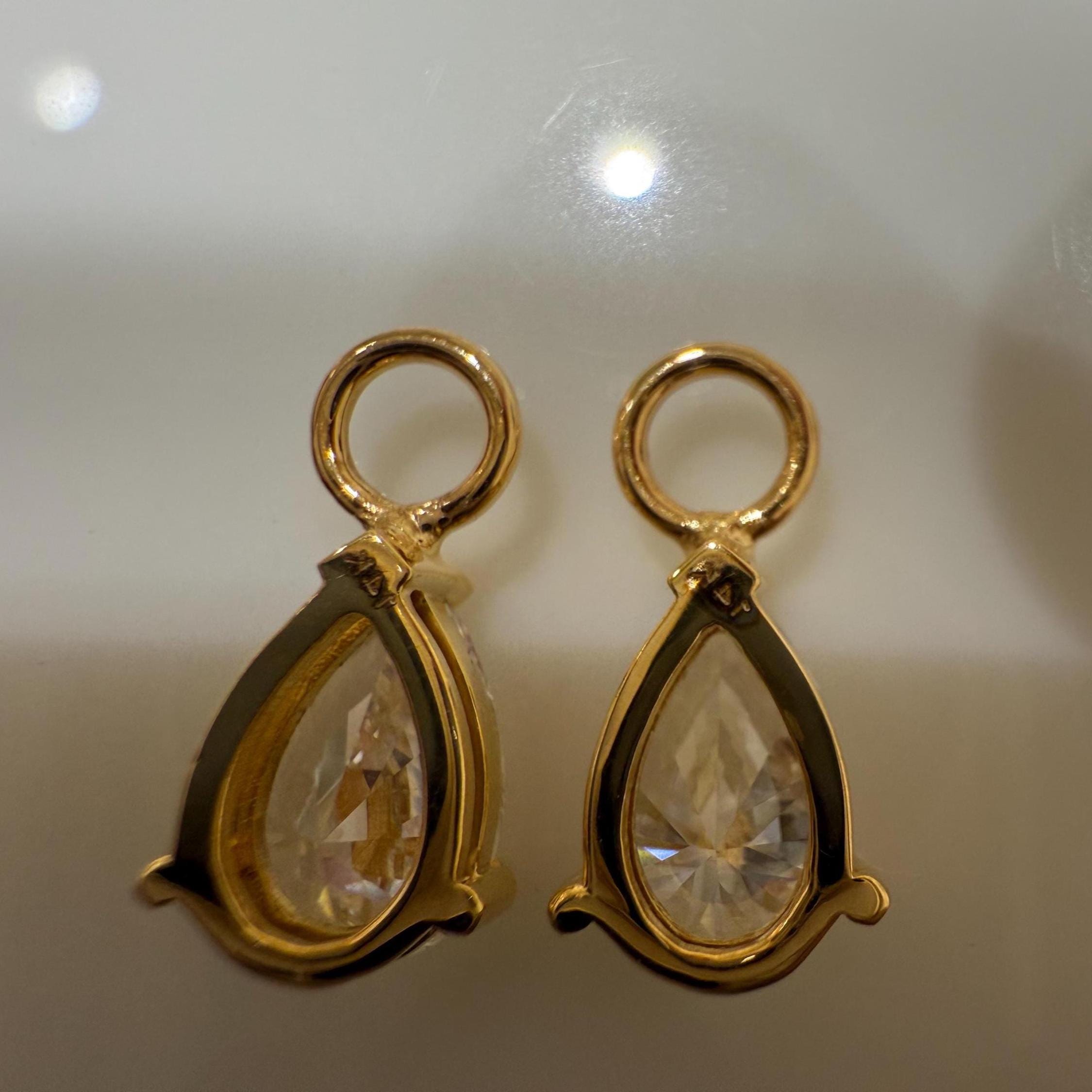 14K Gold Pear Lab Diamond Hoop Charms: IGI Teardrop Dangle Earrings