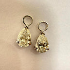 14K Gold Pear Lab Diamond Hoop Charms: IGI Teardrop Dangle Earrings