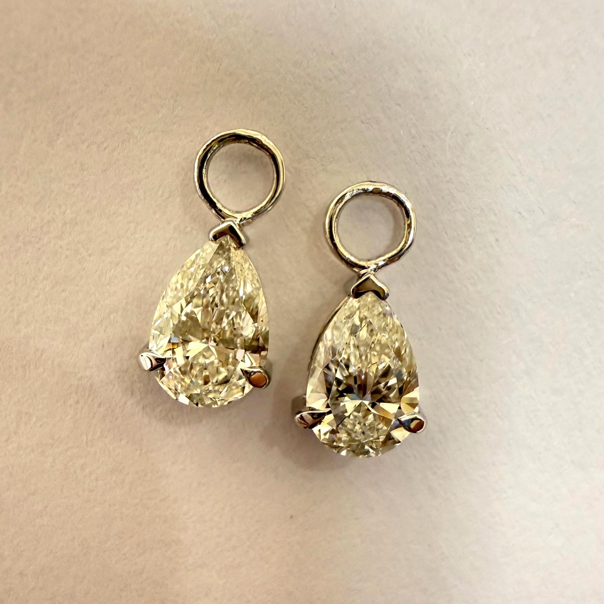 14K Gold Pear Lab Diamond Hoop Charms: IGI Teardrop Dangle Earrings
