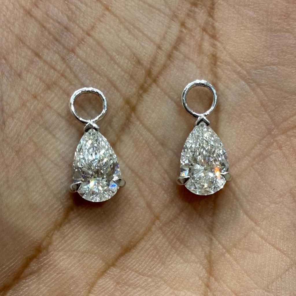14K Gold Pear Lab Diamond Hoop Charms: IGI Teardrop Dangle Earrings