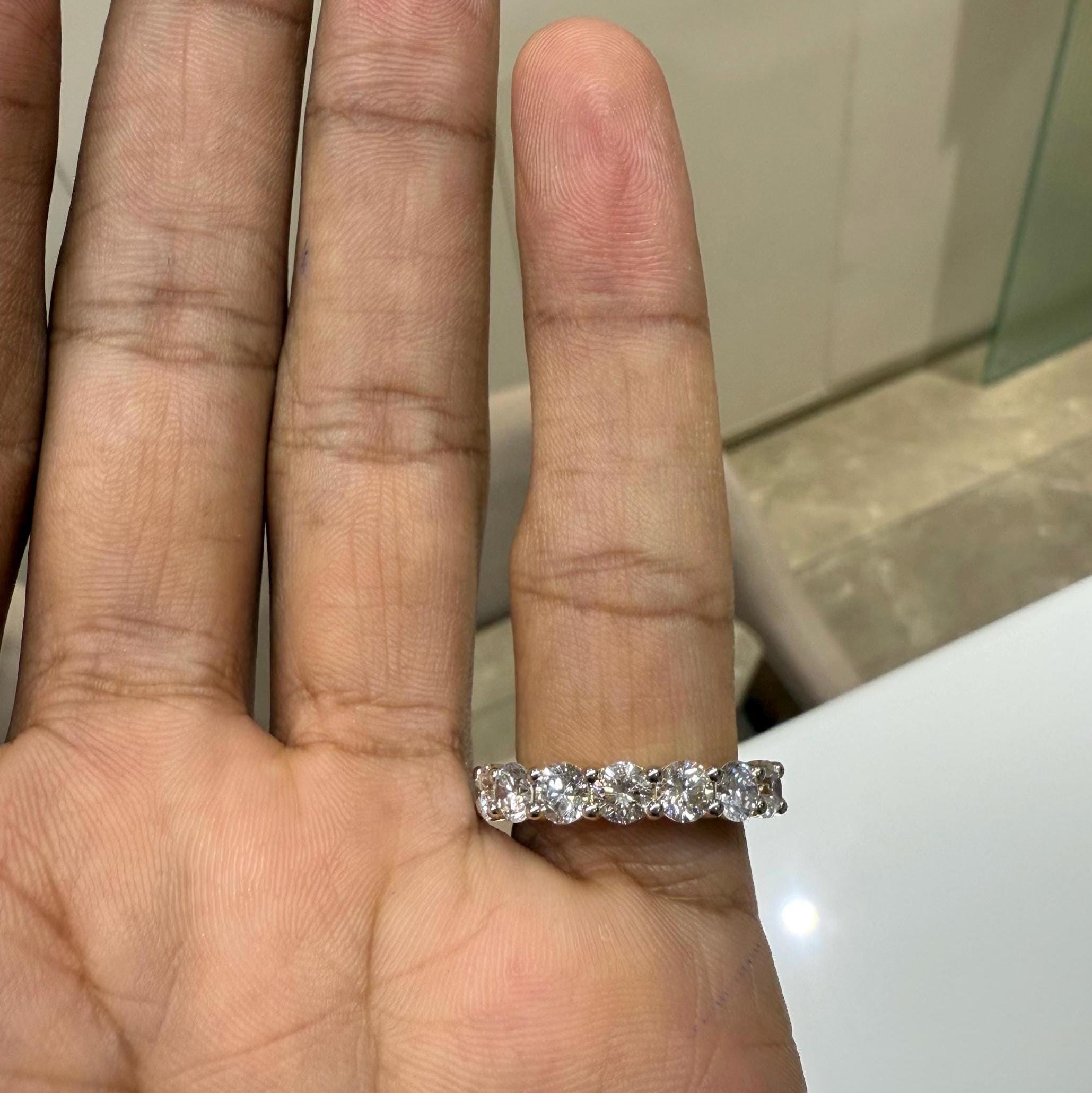 14K Gold Lab Grown Diamond Wedding Band | 4.5MM Seven Stone Eternity Ring