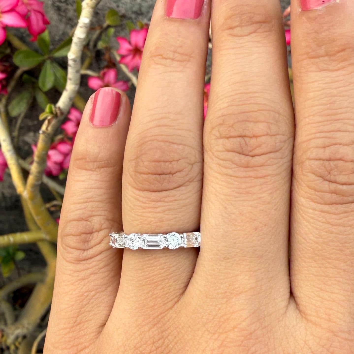 4CTW Emerald & Round Lab Grown Diamond Eternity Ring | 14K Solid Gold Wedding Band