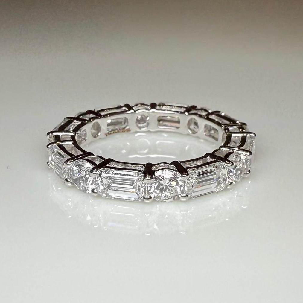 4CTW Emerald & Round Lab Grown Diamond Eternity Ring | 14K Solid Gold Wedding Band