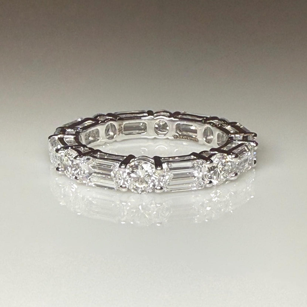 4CTW Emerald & Round Lab Grown Diamond Eternity Ring | 14K Solid Gold Wedding Band