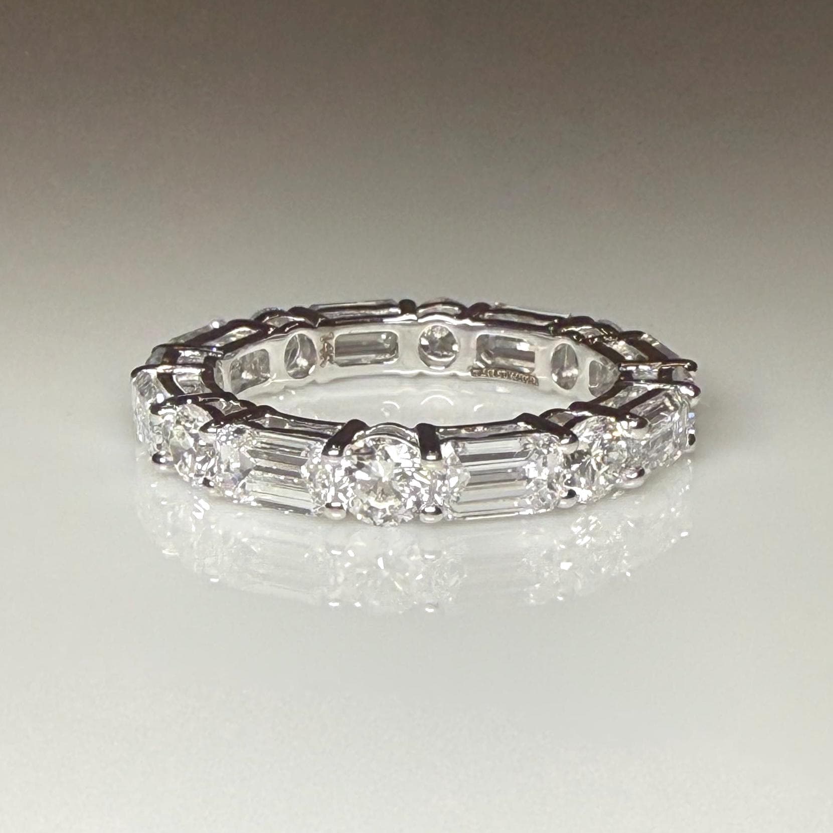 4CTW Emerald & Round Lab Grown Diamond Eternity Ring | 14K Solid Gold Wedding Band