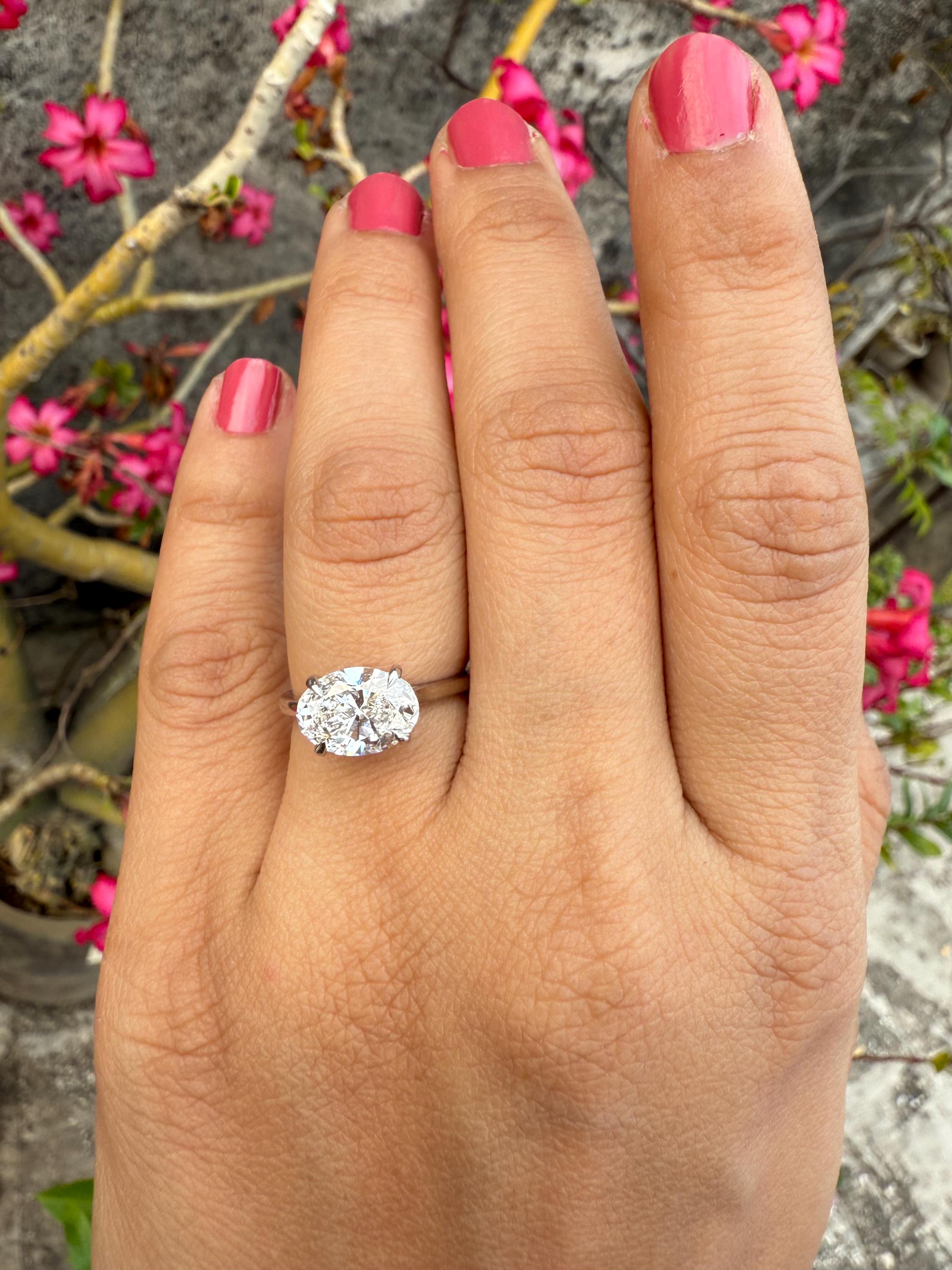2.5CT Oval Lab Grown Diamond Solitaire Ring | 14K Solid Gold, IGI Certified
