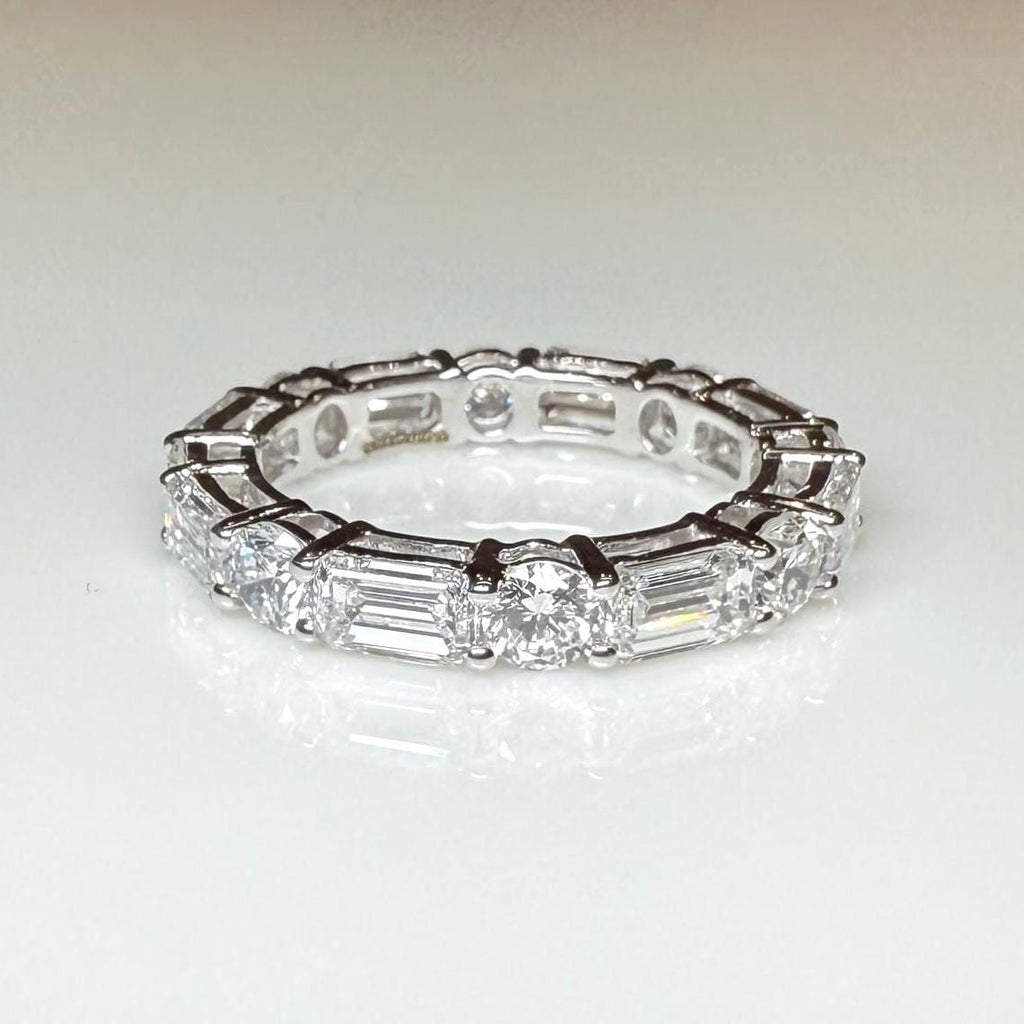 4CTW Emerald & Round Lab Grown Diamond Eternity Ring | 14K Solid Gold Wedding Band