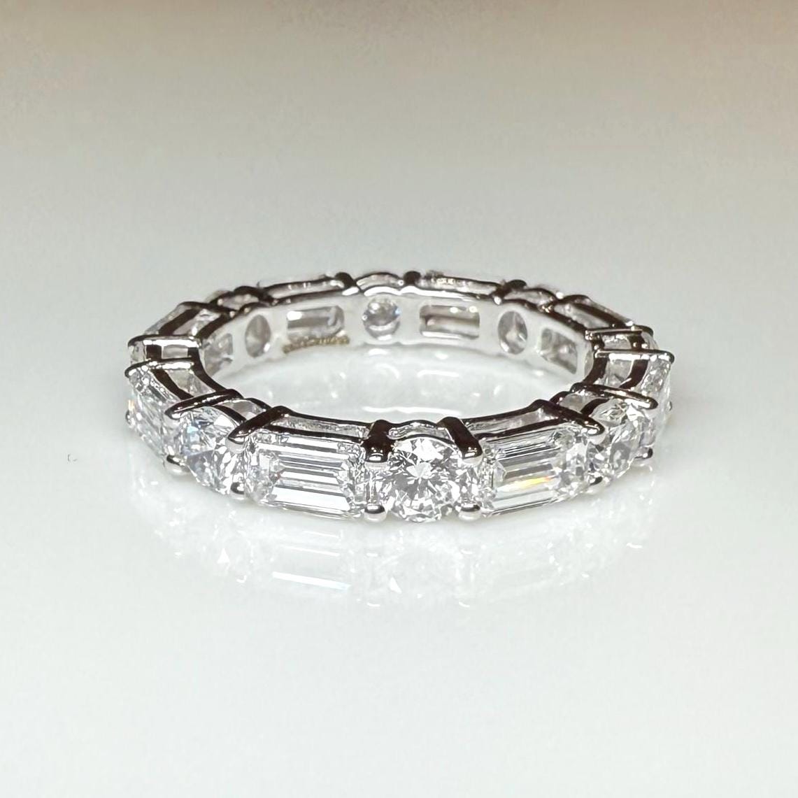4CTW Emerald & Round Lab Grown Diamond Eternity Ring | 14K Solid Gold Wedding Band