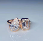 Lab Grown Diamond Toi et Moi Ring | Pear Emerald Cut Bezel 14K Gold Certified