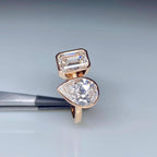 Lab Grown Diamond Toi et Moi Ring | Pear Emerald Cut Bezel 14K Gold Certified