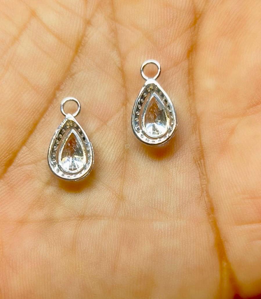 Pear Cut Lab Grown Diamond Hoop Charms Pair | Halo Setting 2.15CTW Teardrop Dangle Charms