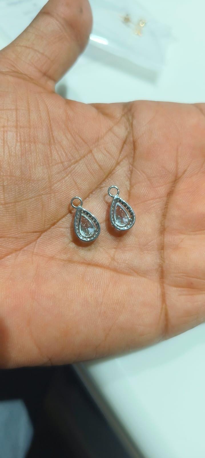 Pear Cut Lab Grown Diamond Hoop Charms Pair | Halo Setting 2.15CTW Teardrop Dangle Charms