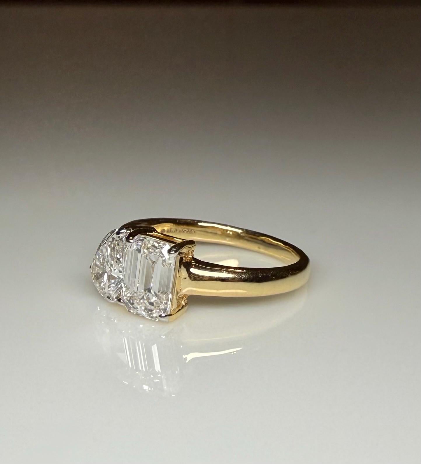 Lab Grown Diamond Toi et Moi Ring | Pear & Emerald Cut Engagement Ring | 14K Gold