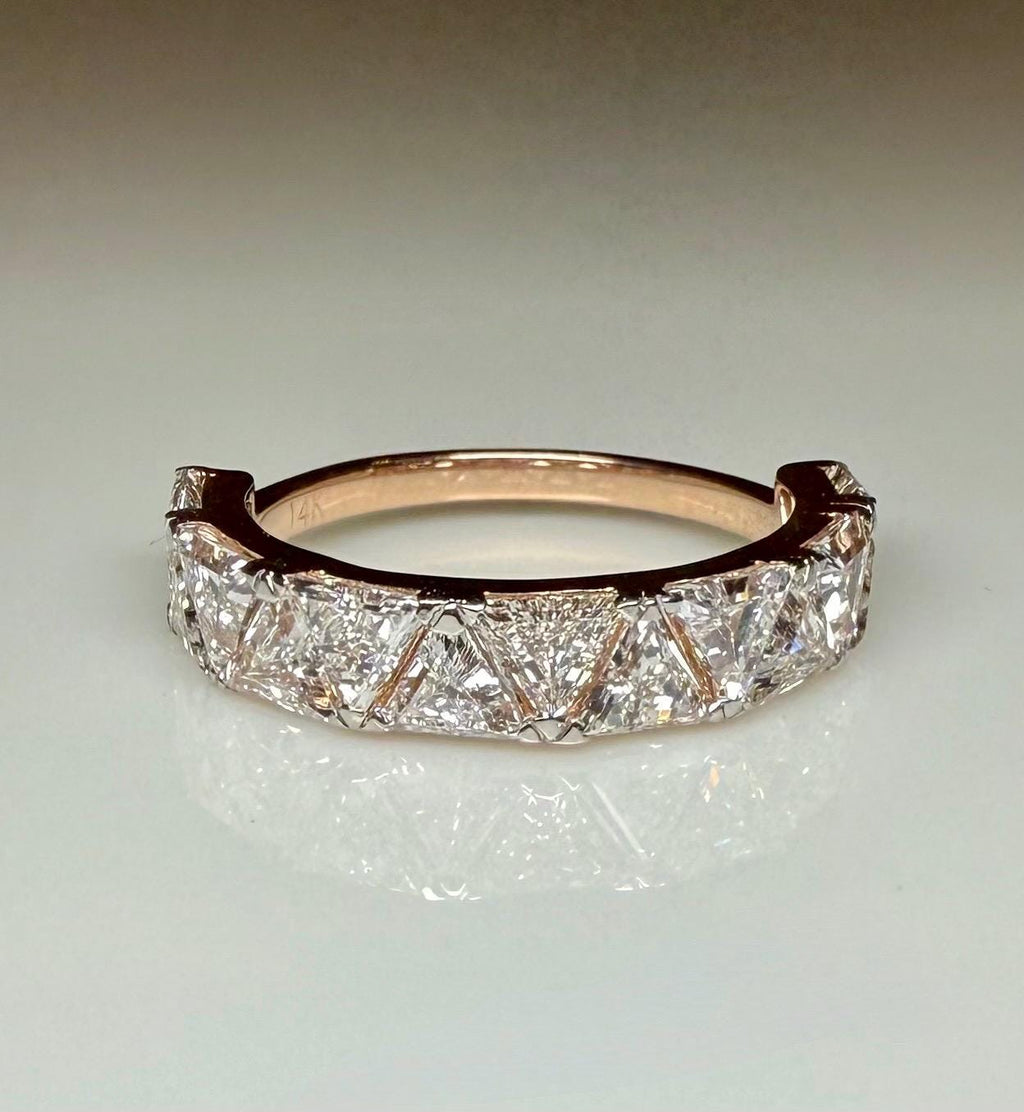 Triangle Cut Lab Grown Diamond Half Eternity Band | 14K Solid Gold Diamond Wedding Ring