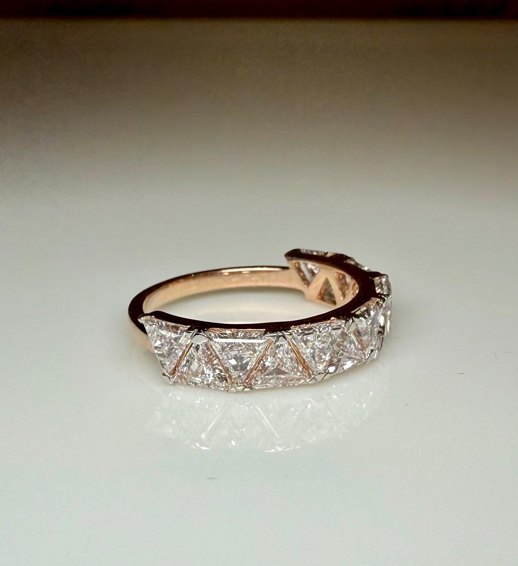 Triangle Cut Lab Grown Diamond Half Eternity Band | 14K Solid Gold Diamond Wedding Ring