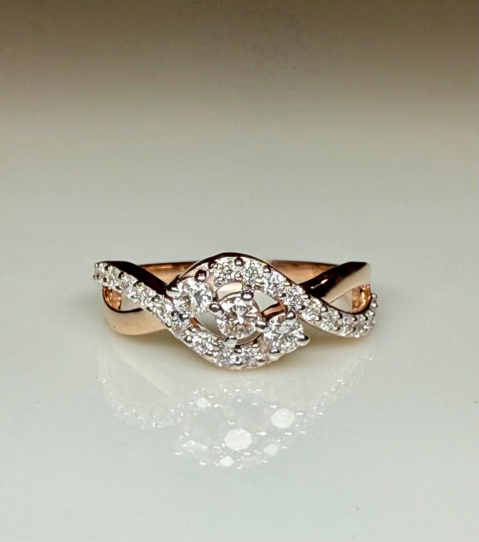 0.40CT Lab Grown Diamond Twist Ring | 14K Gold Bypass Engagement Band
