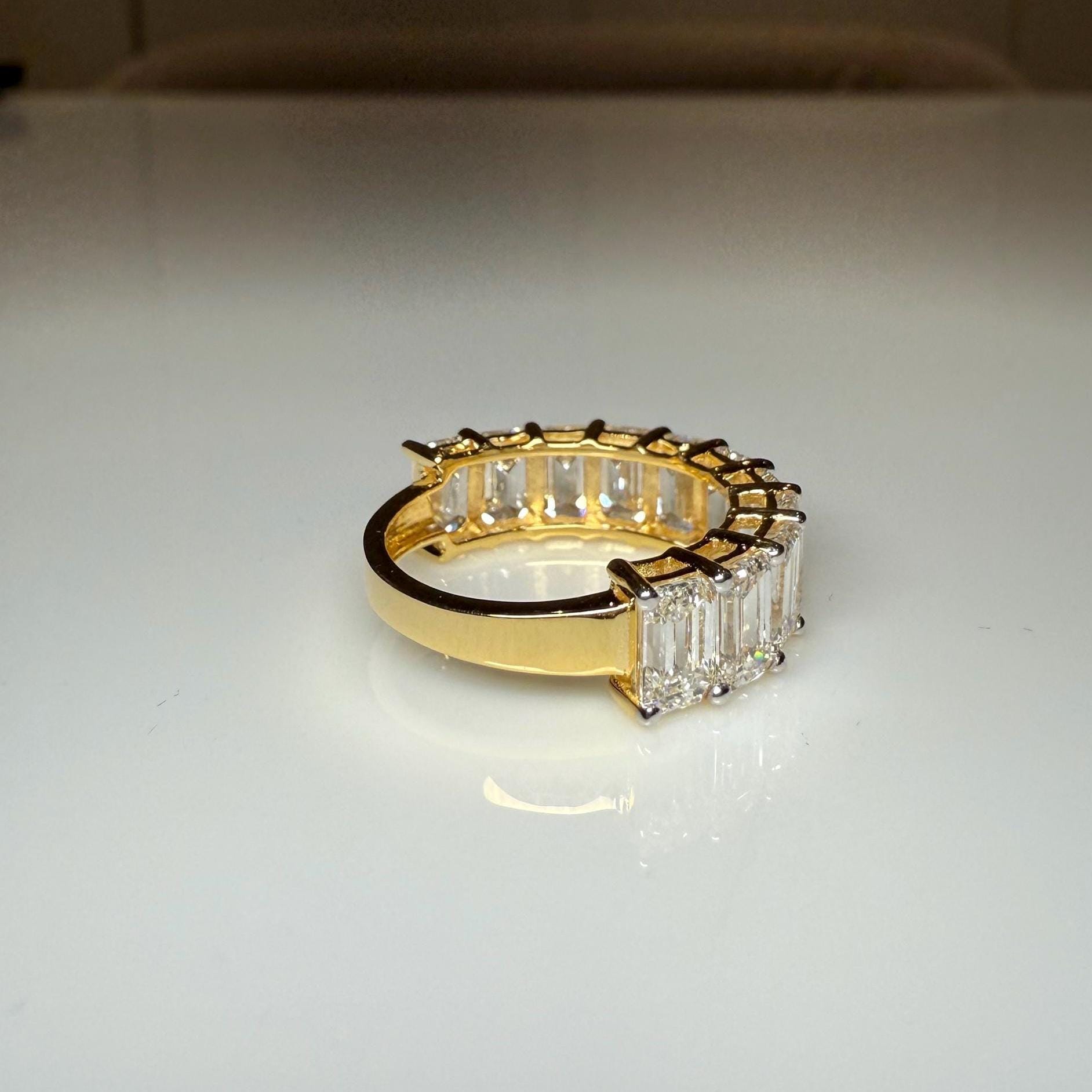 Emerald Cut Lab Grown Diamond Wedding Band | 11 Stone 5.20CTW 14K Gold Ring