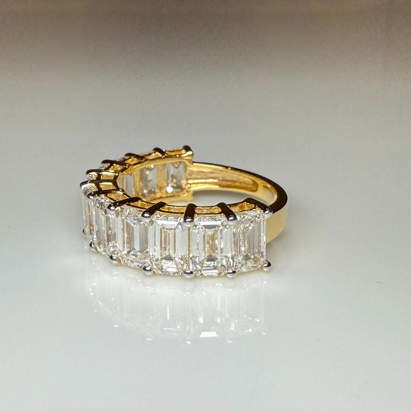 Emerald Cut Lab Grown Diamond Wedding Band | 11 Stone 5.20CTW 14K Gold Ring