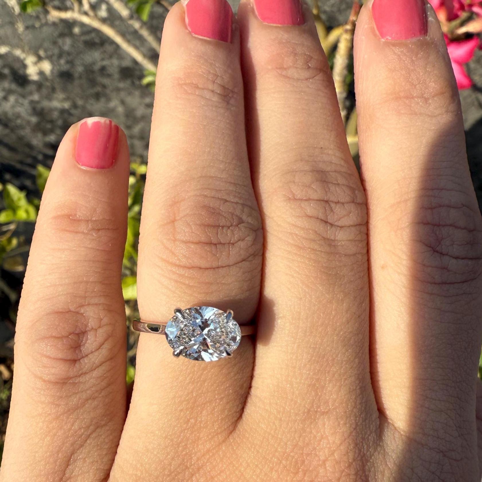 2.5CT Oval Lab Grown Diamond Solitaire Ring | 14K Solid Gold, IGI Certified