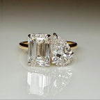 Lab Grown Diamond Toi et Moi Ring | Emerald Pear Cut 14K Gold Engagement