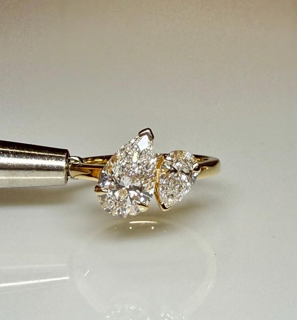 Pear Cut Lab Grown Diamond Toi et Moi Ring | 14K Gold Two Stone Engagement