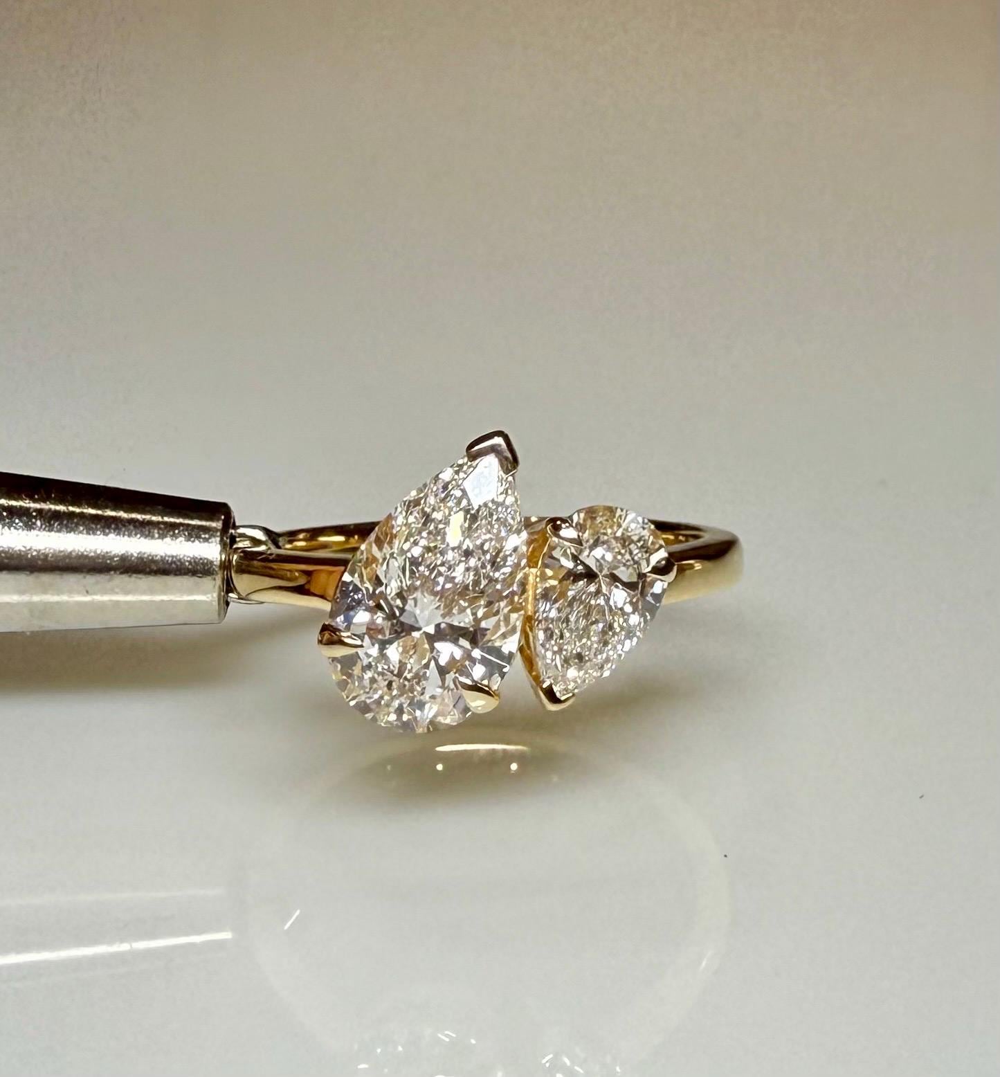 Pear Cut Lab Grown Diamond Toi et Moi Ring | 14K Gold Two Stone Engagement