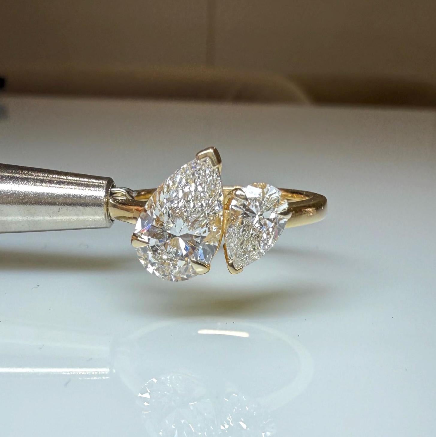Pear Cut Lab Grown Diamond Toi et Moi Ring | 14K Gold Two Stone Engagement