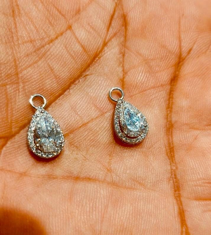 Pear Cut Lab Grown Diamond Hoop Charms Pair | Halo Setting 2.15CTW Teardrop Dangle Charms