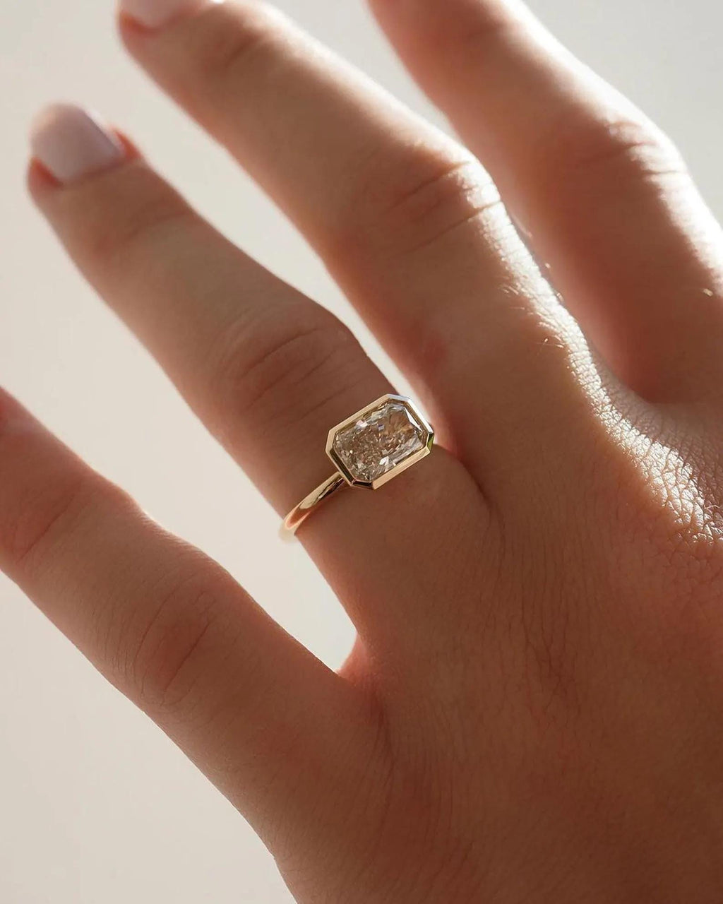 2CT Radiant Cut Lab Grown Diamond Ring | East West Bezel Set Solitaire 14K Gold