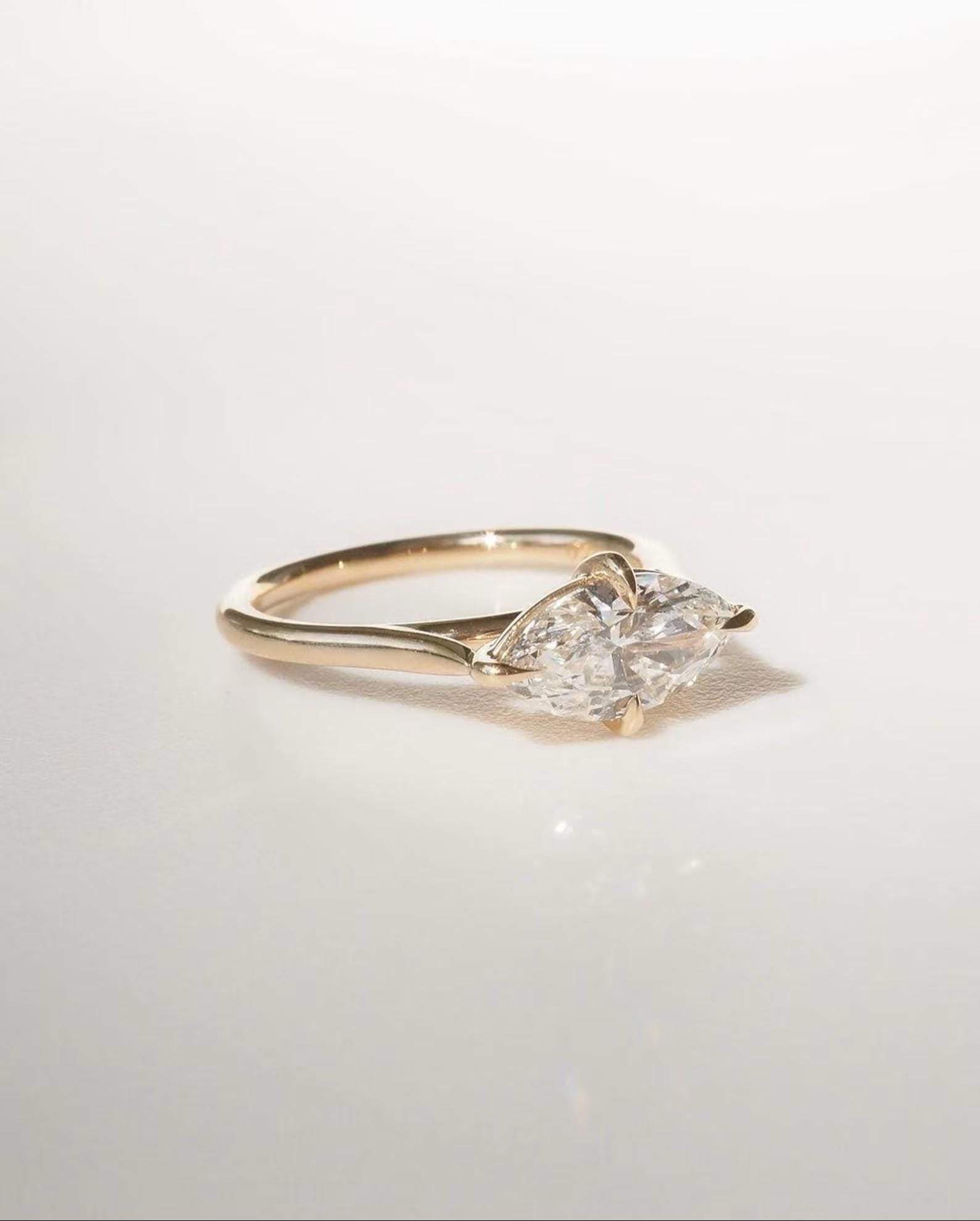 1.5CT Marquise Lab Grown Diamond Ring | East West Solitaire Engagement 14K Gold