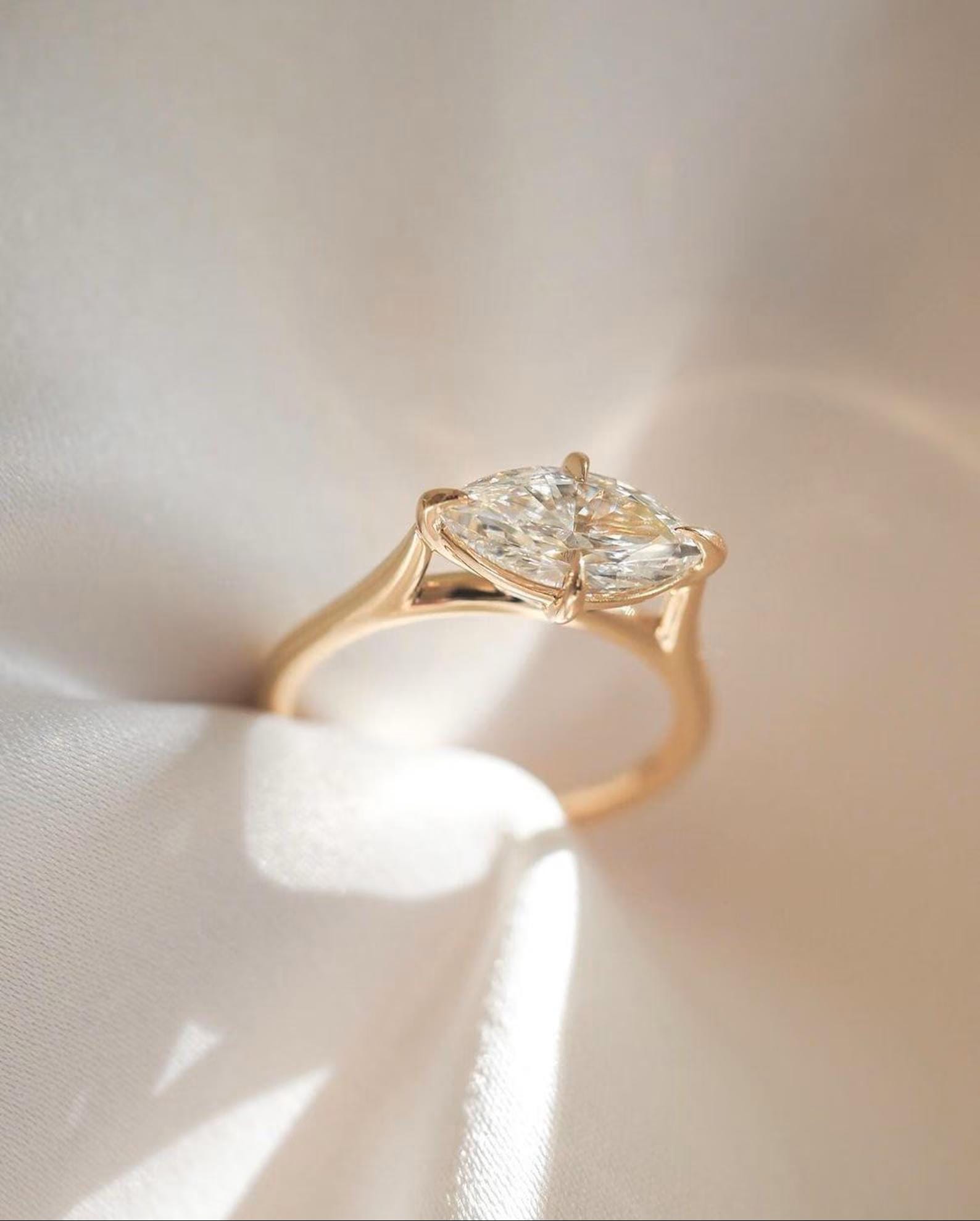 1.5CT Marquise Lab Grown Diamond Ring | East West Solitaire Engagement 14K Gold