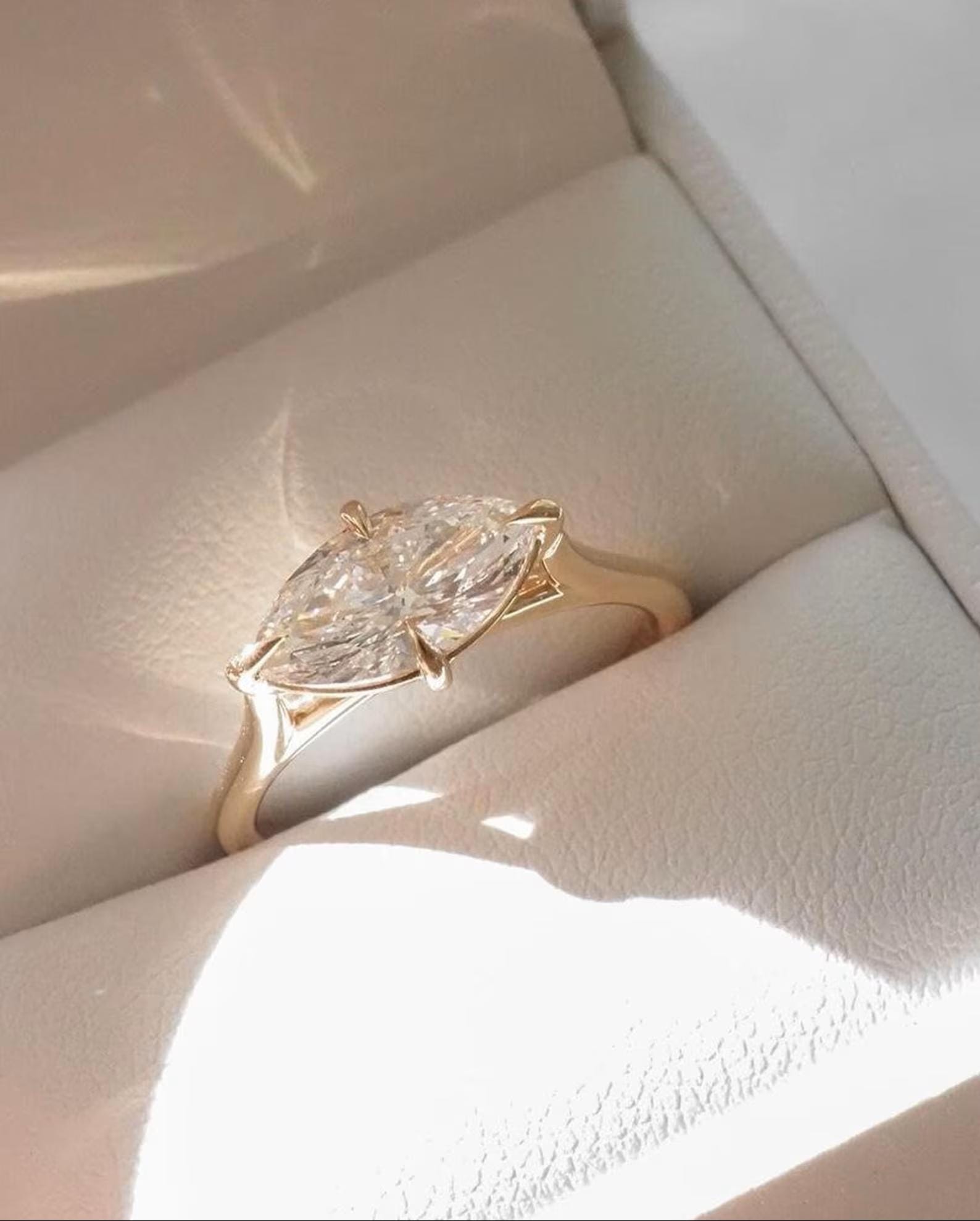 1.5CT Marquise Lab Grown Diamond Ring | East West Solitaire Engagement 14K Gold