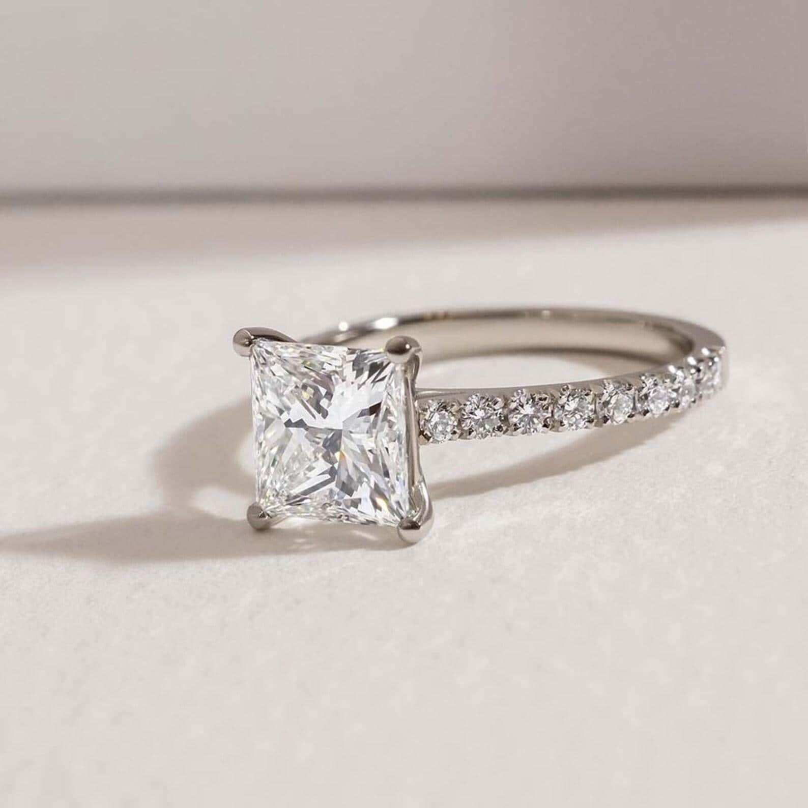 Princess Cut Lab Diamond Engagement Ring | 14K Solid Gold IGI Certified 2.20ct