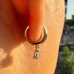 14K Solid Gold Diamond Hoop Earrings | Round Lab Grown Diamond Drop Huggies
