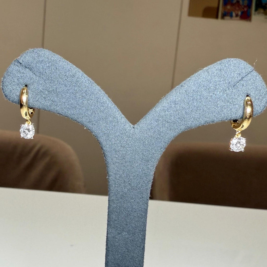 14K Solid Gold Diamond Hoop Earrings | Round Lab Grown Diamond Drop Huggies