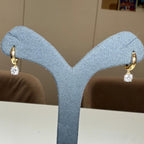14K Solid Gold Diamond Hoop Earrings | Round Lab Grown Diamond Drop Huggies