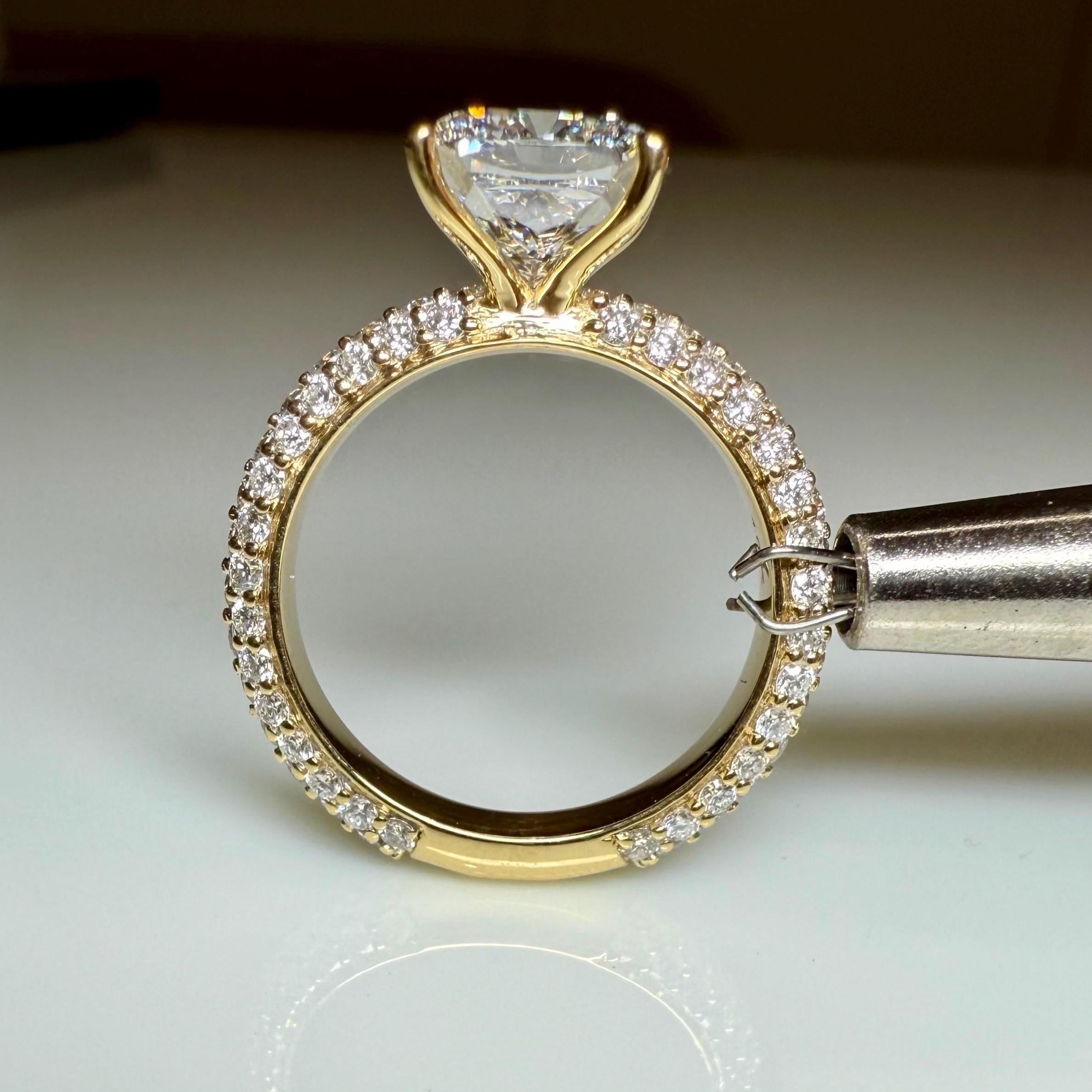 2.50CT Cushion Lab Grown Diamond Engagement Ring, 3.80CTW Pavé Band, 14K Gold (IGI Certified)