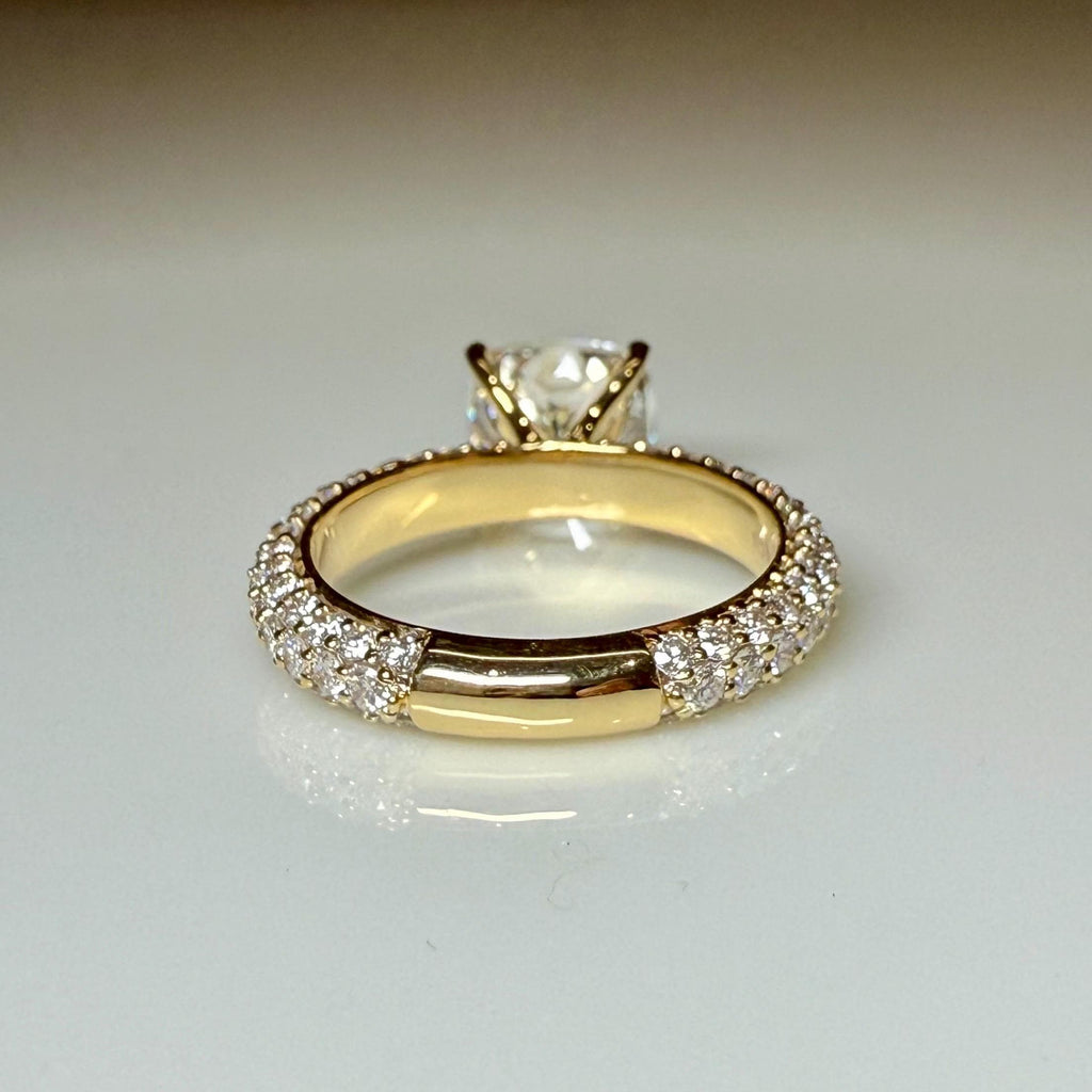2.50CT Cushion Lab Grown Diamond Engagement Ring, 3.80CTW Pavé Band, 14K Gold (IGI Certified)
