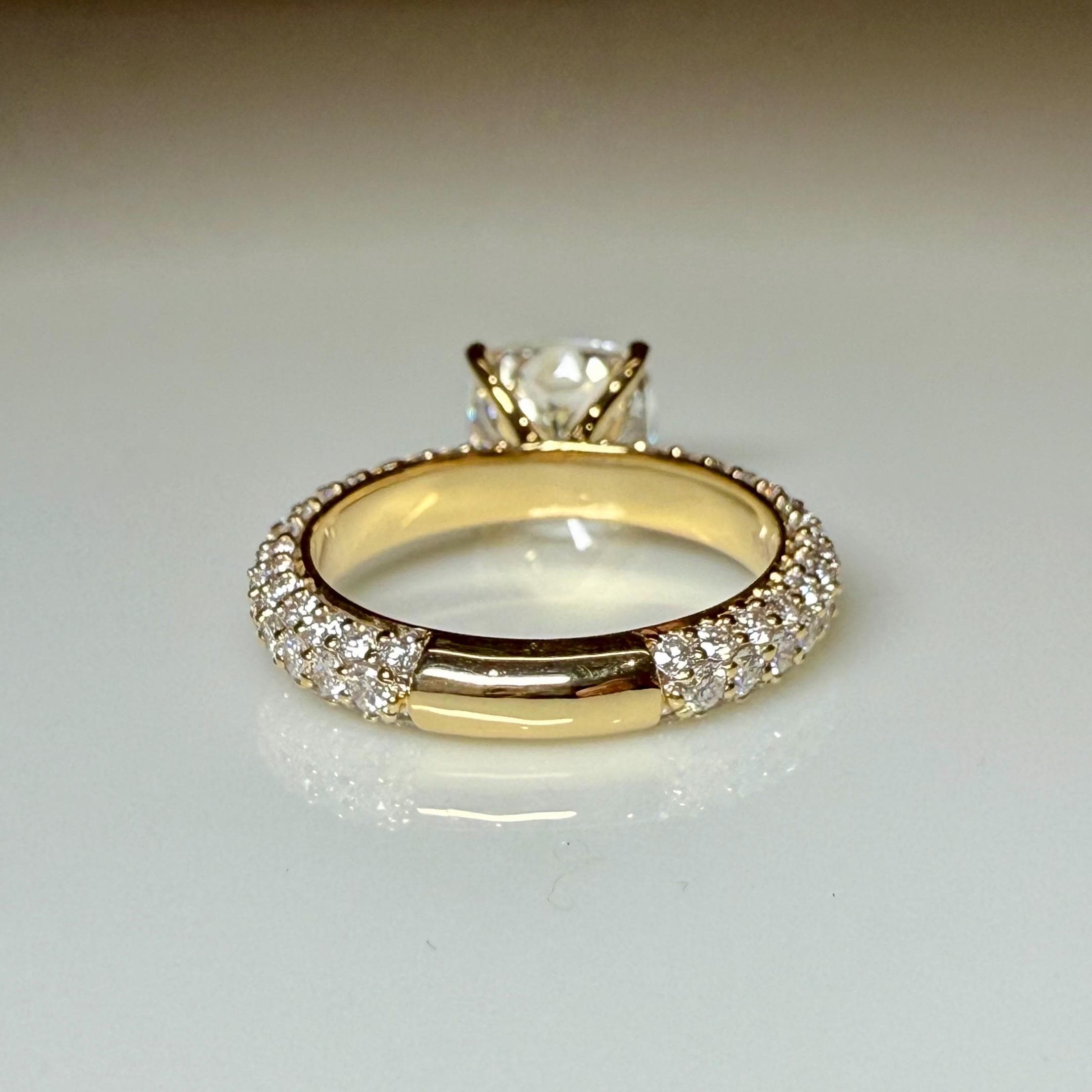 2.50CT Cushion Lab Grown Diamond Engagement Ring, 3.80CTW Pavé Band, 14K Gold (IGI Certified)