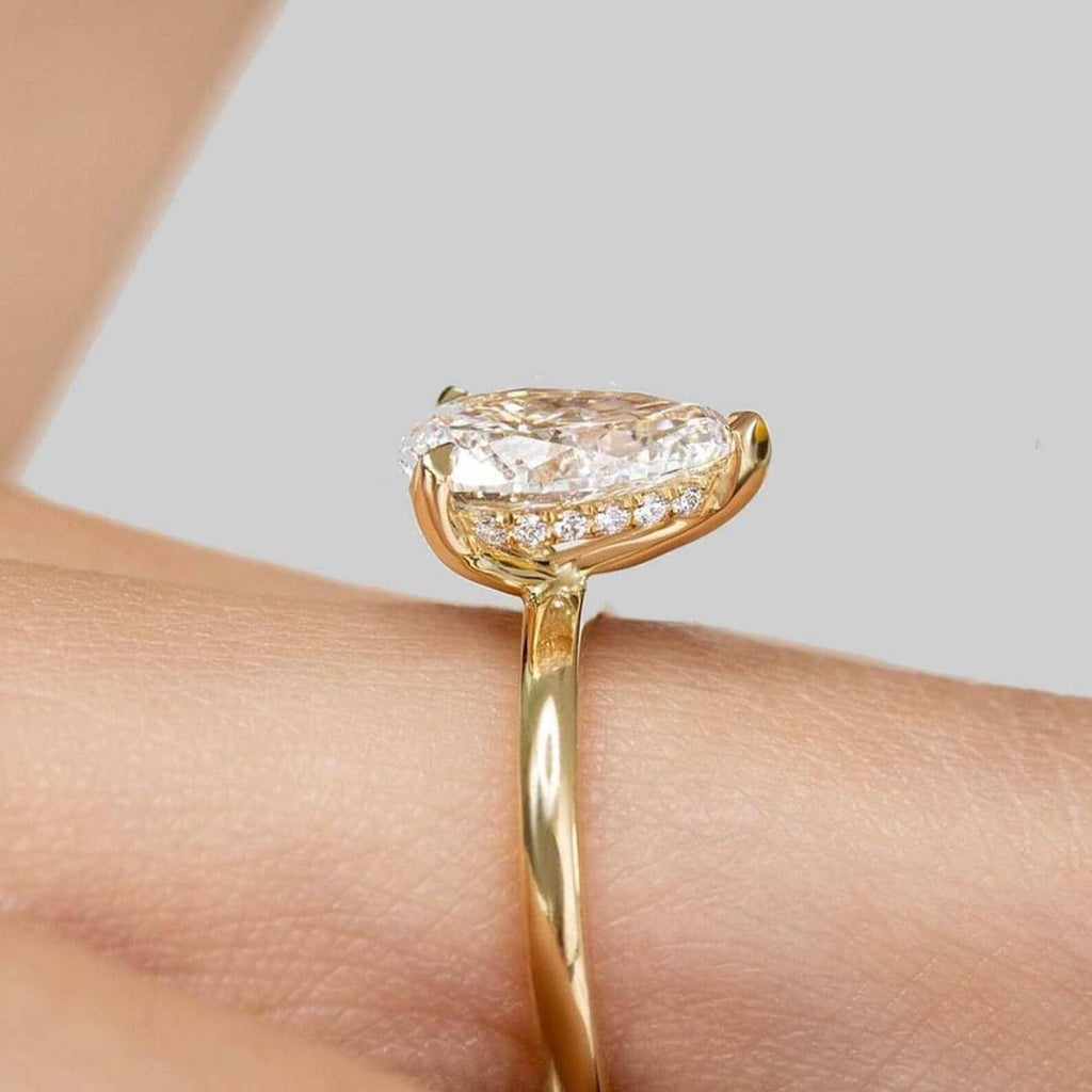 2CT Pear Cut Lab Diamond Engagement Ring | 14K Gold Hidden Halo Solitaire (IGI Certified)