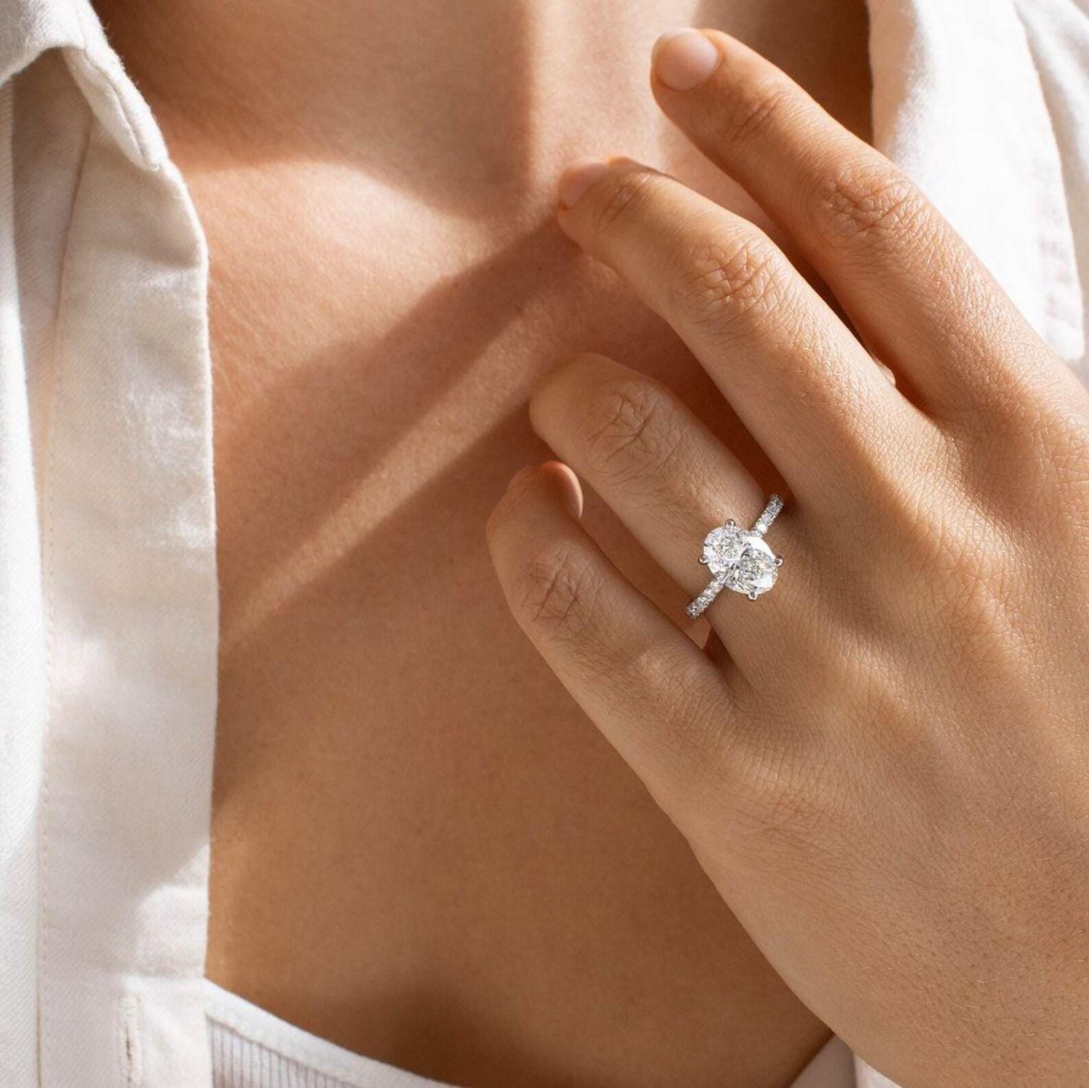 Oval Cut Lab Diamond Engagement Ring | 14K Solid Gold IGI Certified 2.20ct